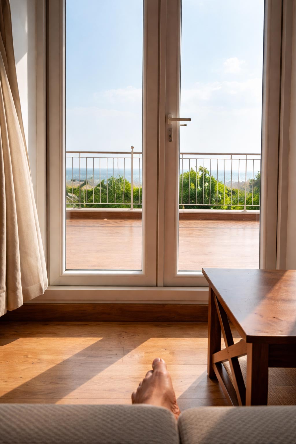 Balcony view from hotel room with scenic outdoor view