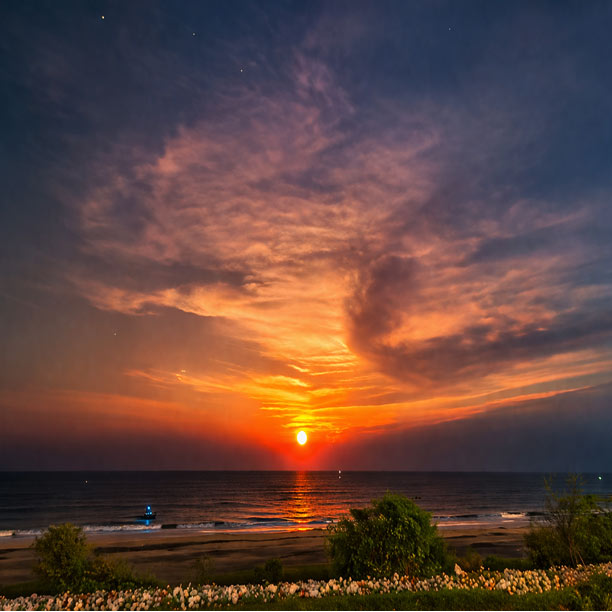 Beautiful sunset view near beach at Tiruchendur