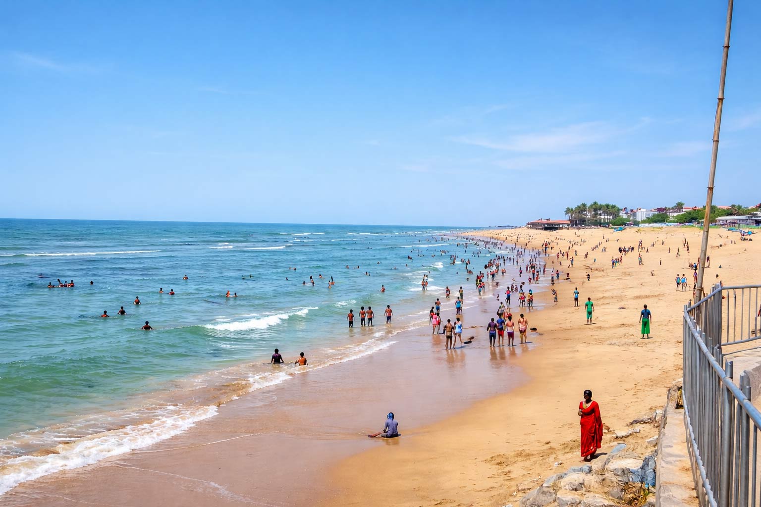 Tiruchendur beach view with clean shoreline and blue sea Tamil Nadu